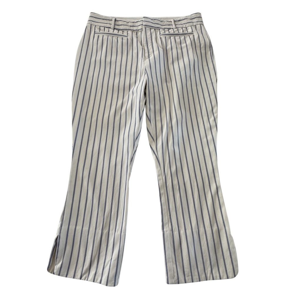 Anthropologie Pinstripe Cropped Flare Pants White Blue Coastal Prep Trouser 12